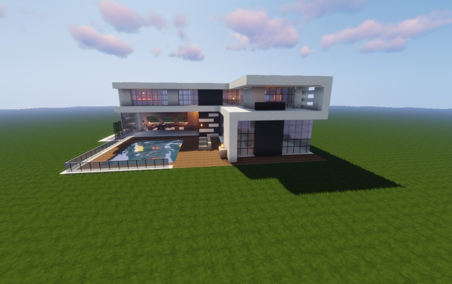 Modern minecraft house with swimming pool