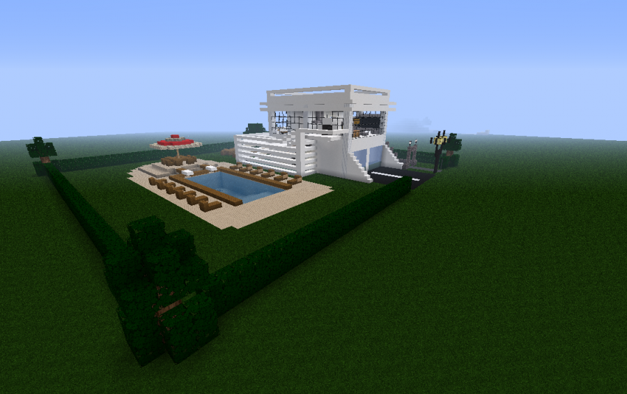 Modern minecraft house with swimming pool
