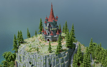 Red Medieval Castle with Interior
