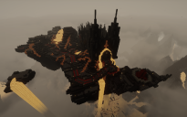 Gothic church on a floating island // base,blood fountain,inverted cross,cathedral