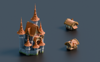 1 castle + 2 medieval houses