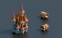 1 castle + 2 medieval houses