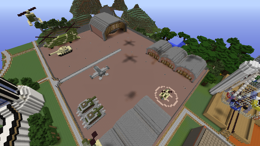 Minecraft military base with vehicles