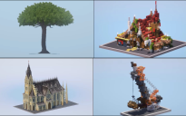 4 Minecraft Builds: Gothic Church, Orcish Tent, Tree, Crane