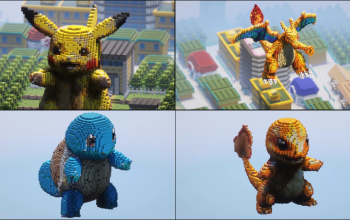 Minecraft Statues: Pikachu, Charizard, Squirtle, Charmander