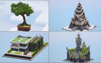 4 Builds: Modern House, Viking & Fantasy Castle, Big Bonsai