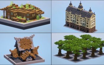 Minecraft Builds: Medieval House, Gothic Palace, Hut, Trees
