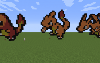 Charmander, Charmeleon, and Charizard Pixel Art