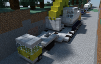 Truck with trailer and excavator