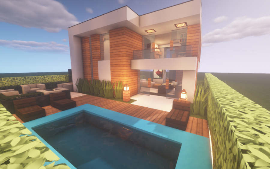 Modern minecraft house with swimming pool